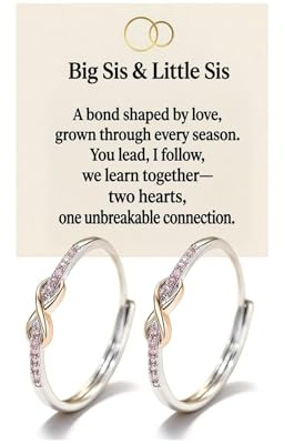 HUASAI Sister Rings BBF Rings Knot Twist Band Matching Set for Women Sister Gift Birthday Valentines Day Big Sis Little Sis Friendship Promise Band Interlocking Design Two Tone CZ Stone