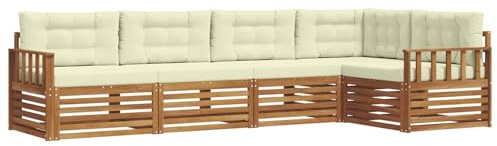 vidaXL Outdoor-Sofagarnitur mit Kissen 5 pcs Natur und Creme, Gemütliches Outdoor-Set, modernes Ecksofa, robuster Loungesessel, Gartenmöbel, Terrasse zum Relaxen