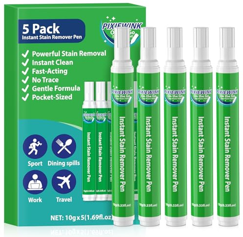 Stain Remover Pen for Clothes, Clothes Stain Remover Stick | 5 Pack, Removes Coffee, Wine, Grease, Ink & Makeup Stains, Portable Stain Stick for Travel, Work, School & Home
