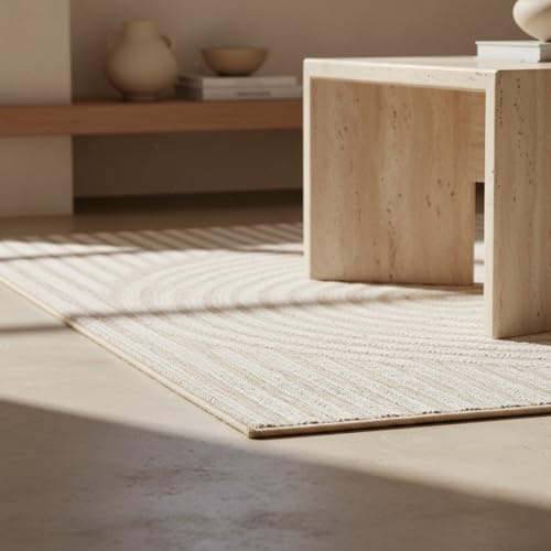 KADIMA DESIGN Balkonteppich Boho Ethno-Muster Witterungsbeständig Waschbar Langlebig Strapazierfähig Beige 240x340 cm Küche Balkon Terrasse Oeko-TEX Fußbodenheizung geeignet | VENTOUX