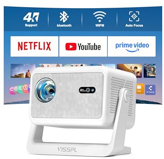 Smart Mini Beamer 4k [Offiziell Lizenzierter APP ] VISSPL 3000ANSI 4K Heimkino & Outdoor Beamer, Autofokus/Trapezkorrektur, WiFi6 Bluetooth Full HD 1080P Video Projektor für Handy/PC