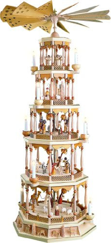 Weihnachtspyramide 5- stöckige Pyramide Christi Geburt - natur - 123 cm - Original Erzgebirge - Richard Glässer
