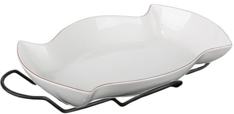 Grand plateau de service blanc en porcelaine avec support en acier – accessoire de table raffiné et pratique – design élégant et translucide – lavable au lave-vaisselle