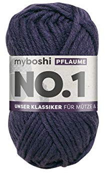 myboshi No.1 Wolle zum Häkeln und Stricken, Schnellstrickgarn, langlebige Mützenwolle, Strickwolle, Häkelwolle, mulesing-frei, 50g, Ll 55m Lila (Pflaume) 1 Knäuel