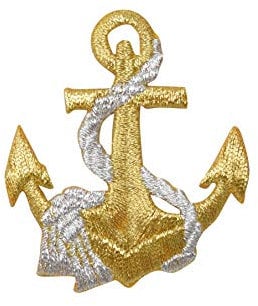Nautical Gold Anchor with Silver Rope Iron on Embroidered Patch by Wholesale Applique