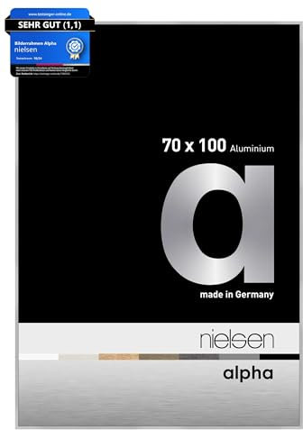 nielsen Bilderrahmen, 70 x 100 cm, Aluminium, Silber matt, Posterrahmen zum Aufhängen im Hoch- & Querformat, Echtglas, Alpha