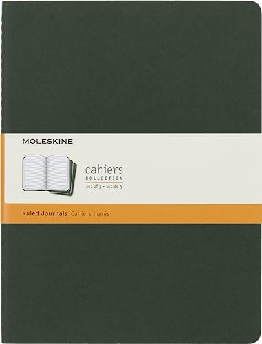 Moleskine - Cahier Journal - Set mit 3 Notizbüchern mit linierten Seiten - Kartonumschlag und sichtbaren Baumwollstichen - Myrtefarbe - Sehr großes Format 19 x 25 cm - 120 Seiten.