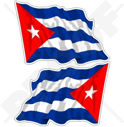CUBA Cubana Bandera Ondeante República de Cuba 4,7 (120mm) Pegatinas de Vinilo Adhesivos, Stickers, Calcomanias x2