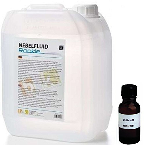 5 Liter DJPower Nebelfluid ROOKIE + 30 ml Duftstoff Kokos, Smoke-Fluid, Nebel-Fluid-Flüssigkeit für Nebelmaschine
