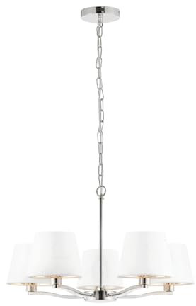 Endon 73022 Harvey Five Light Multi Arm Ceiling Light In Bright Nickel With White Faux Silk Shades