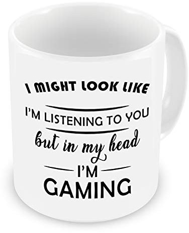 GrassVillage Funny Gaming Mug – I Might Look Like I’m Listening But in My Head I’m Gaming – Gamer Gift for Him, Teen, Friend, Boyfriend – Christmas, Birthday, Office, Secret Santa – 11oz Mug