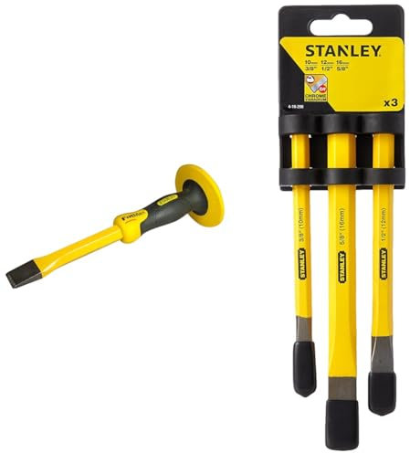 Stanley FatMax Präzisionsflachmeissel (mit Handschutz, 25 mm Klingenbreite, Chrom-Vanadium) 4-18-332 & Präzisionsflachmeissel-Set (3-teilig, Chrom-Vanadium Stahl) 4-18-298