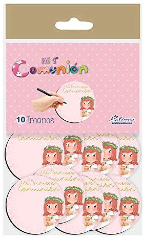 Bolsa con 10 imanes Detalles Primera Comunión niña con Cáliz. para Personalizar con rotulador.(DIY)