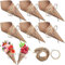 Yhuasia Konfetti Hochzeit, 50 Stück Spitztüten Papier, Süßigkeiten Tüten, Kraftpapier Blütenkonfetti, Mit Hanf Seile Label Aufkleber Band, für Blütenblätter, Candy Bar, Pommes, Gastgeschenke
