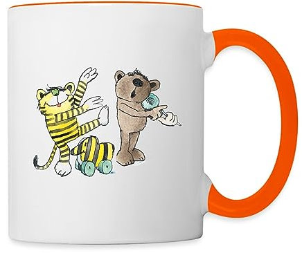 Spreadshirt Janosch Tiger und Freunde Machen Musik Tasse Zweifarbig, One size, Weiß/Orange