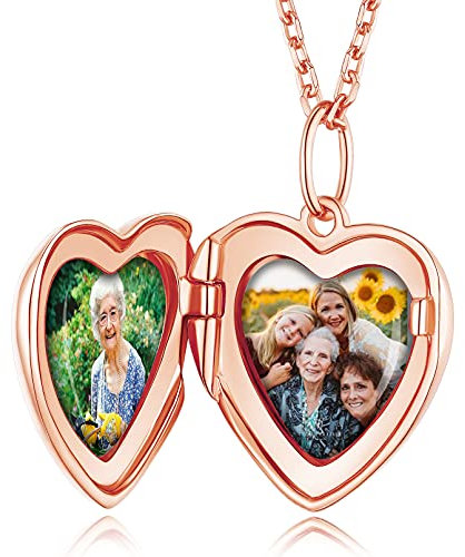 Custom4U Personalised Necklace with 2 Photos Engraving Heart Sterling Silver Lockets Jewelry Gifts for Women Mum