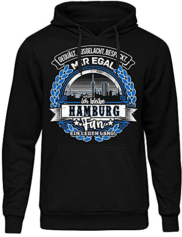 Uglyshirt87 EIN Leben lang Herren Kapuzenpullover | Stadt - Hamburg Skyline - Fussball - Sport - Pullover - Ultras - Hoodie | Schwarz (M)