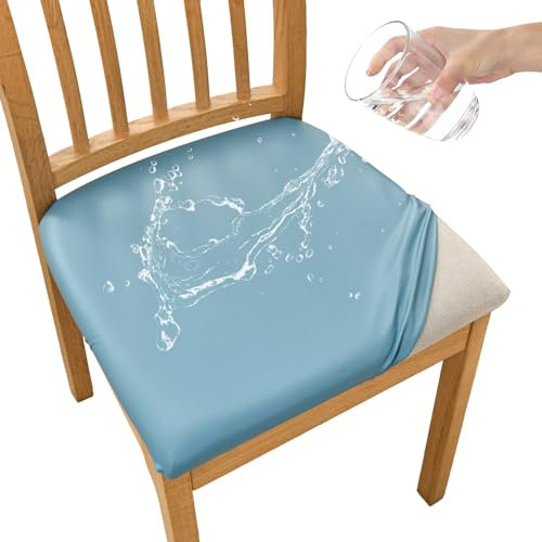 FANSU Stuhlbezug Sitzfläche 6er Set, PU-Leder Sitzbezug Stuhl für Esszimmerstühle Wasserdicht Abnehmbar Sitzschutzbezug Sitzkissen Hussen für Küche Bürostühle Hotel(Light Blue,6pc)