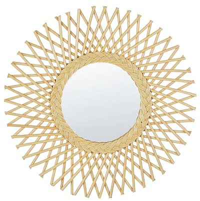 Beliani Dekorativer Wandspiegel natürlich aus Rattan Sonnenform rund Boho 60 cm Tagolu
