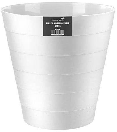Homeshopa Plastic Waste Paper Bin, 6L Round Waste Basket Trash Can, Lightweight Rubbish Bin for Kitchen, Bedroom, Bathroom, Open-Top Design, Ourdoor Gargabe Container Dustbin (White)