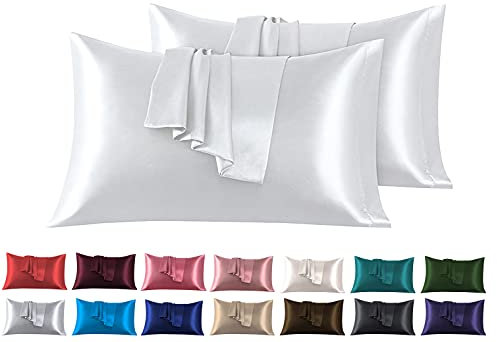 Satin Kissenbezug 40 x 80 cm 2 Stück- 100% Satin, Superweicher Kopfkissenbezug, Kissenhülle Silber