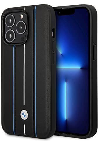 BMW Handyhülle für iPhone 14 Pro Signature Collection in Schwarz mit Hot Stamped Linien, Echtleder Schutzhülle & Langlebig mit Easy Snap-On, Stoßdämpfung & Signature Logo