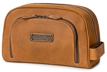 DRAKENSBERG Trousse de Toilette 'Ben' - Nécessaire de Voyage Classique, Pochette cosmétique, Homme, Fait Main Durable, rétro-Vintage, 5L, Cuir de Buffle, Marron-Cognac, DR00330