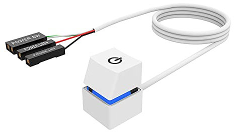 iHaospace PC Power Button Extern White 2M, PC Einschaltknopf Extern Weiß mit 7 Farben LED Lichteffekt 200CM PC Startknopf-Verlangerungskael