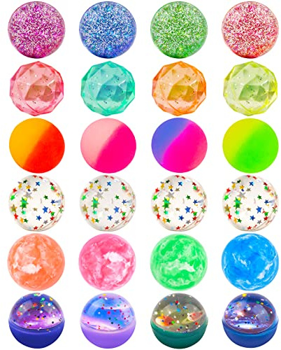 Ecoofor 24 Pieces Bouncy Balls 32mm Bounce Balls 6 Styles High Bouncing Balls Toys for Kids Party Favors Birthdays Gift Classroom