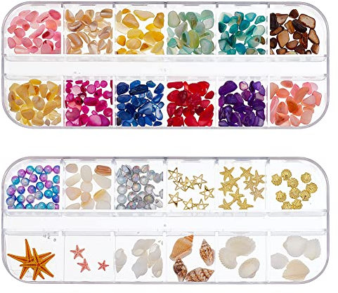 OLYCRAFT 2 Boxen Ocean Theme Nail Art Strasssteine Zubehör Sommer Strand Nail Art Studs Kit 3D Nail Art Dekoration Seestern Muschel Mini Stein Nail Art Charms Für DIY Handwerk Maniküre Dekorationen