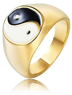 Ringe Gold Boho, Herrenring Edelstahl Tai Chi Yin Yang Ring Vatertagsgeschenke Herrenringe Größe 60 (19.1)