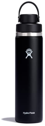 Hydro Flask Wasserflasche mit breiter Öffnung, 680 ml, isolierter Edelstahl mit auslaufsicherem verschließbarem Deckel für Kaltwassergetränke, Sport, Reisen, Auto und Schule, Schwarz
