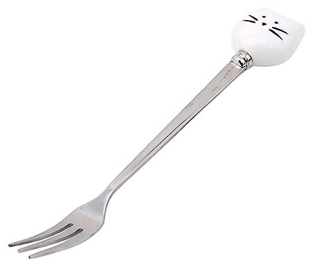 fruit forks,Dinner Forks,Stainless Steel Forks1pcs Cute Cat Fork Stainless Steel Long Handle Stirring Spoon Fruit Fork Spoon Ceramic Handle for Office Home School (Color : White a, Size : Fork)