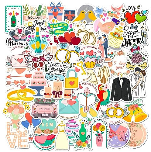 Hochzeit Aufkleber für Laptop (50 PCS),Geschenk für Kinder Jugendliche Erwachsene Jungen,Hochzeit Stickers Wasserdicht Vinyl Aufkleber für Scrapbook,Skateboard,Auto,Gepäck