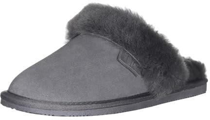Harrys-Collection Damen Hausschuh Pantoffel aus Lammfell in 3 Farben, Farben:dunkelgrau, Schuhgröße:41