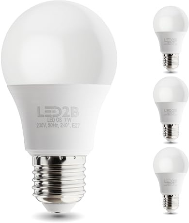 ekobi LED Glühbirne LED2B E27-Sockel GS 7W 600lm Birne, nicht dimmbar, Lichtverteilungswinkel: 270 Grad LED-Ersatz für eine Glühbirne 230 V 50Hz (Warmweiß (3000K), 3 Stück)