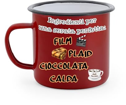 Generico Ingredienti per una Serata Perfetta Tazza Mug in Alluminio Rossa Natalizia Personalizzata Idea Regalo Festa Colazione Natale Decorazioni Natalizie Simpatica The Latte Caffè Tisana Cioccolata