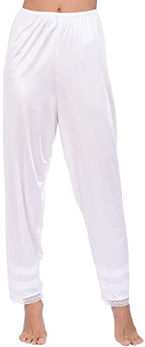Gaono Women's Pettipant Half Slip Culotte Slip Bloomers Wide Leg Pajama Pants for Split Skirt Lace Pettipants Snip​ (2 White, L)