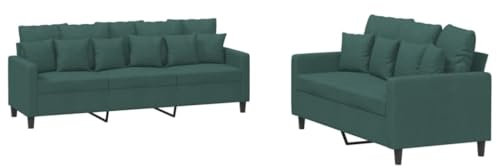 vidaXL Sofagarnitur 2-TLG., Sessel Couch mit Kissen, Sofa Wohnzimmersofa mit Armlehnen, Couchgarnitur Designsofa Sitzmöbel Polstermöbel, Dunkelgrün Samt