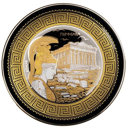 BEAUTIFUL GREEK STATUES Athena Partenone con Meandro Antica Grecia Piatto in ceramica fatta a mano 24 cm
