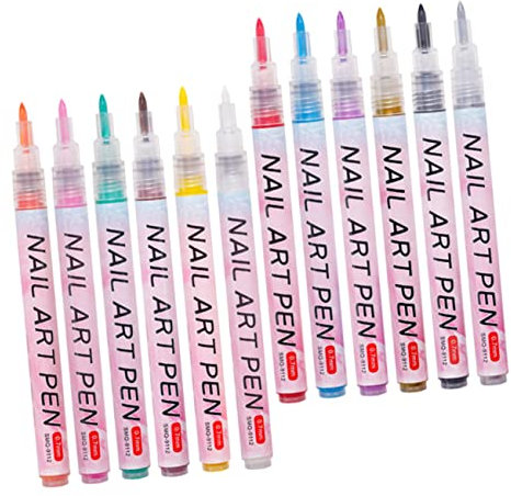 Ipetboom 12pcs Nail Art Pens Kit Graffiti Dotting Pens for Nail Art Design Quick-drying Colorful Markers for Home Salon and Beginners