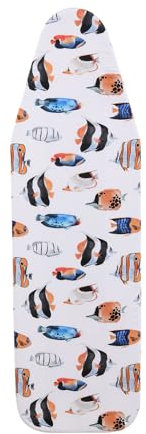 SHERWOOD Ironing Board Cover 124 x 38cm 100% Cotton Cover with Thick Felt Resists Scorching and Staining Adjustable Size Iron Board Cover (Sea Fishes,124 x 38cm)