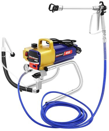 Pulverizador de Pintura, 1500W 2.2L/ min Maquina de Pintura Airless, 220Bar Pistola de Pintura 25cm Ancho de Pulverización, Máquina de Pintar Paredes con Manómetro, Ventilador de Escape
