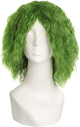 HBYLEE- Wig Anime Cosplay BatmanThe Dark Knight Comics Heath Ledger Joker Cosplay Perücke Herren Lockiges Grün Hitzebeständige Kunsthaarperücken + Perückenkappe[Farbe:Onecolor]