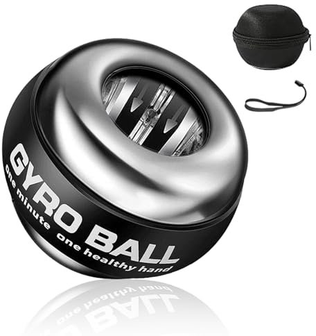 Gyroball, Fitnessarmtrainer und Stressabbau-Handgelenkbälle, Metallkern, automatisches und geräuschloses Leuchten, 6 Geschwindigkeiten und Leuchtfarben + Ballbeutel (transparentes Gehäuse) (PPCGB-002)