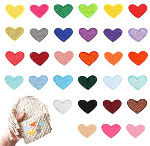 Molain Herz Aufnäher zum Aufbügeln, 62pcs Buntes Herz Bügelbilder, Mini Stickerei Aufnäher Aufbügeln/Aufnähen Herz Bestickte Patches für Hut Jacke Jeans Rucksäcke DIY Dekoration(31pcs)