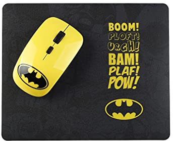 WONDEE Batman - Set 2 in 1 di mouse e tappetino per mouse wireless con motivo del fumetto Batman in giallo e nero, regalo originale per bambini e adulti