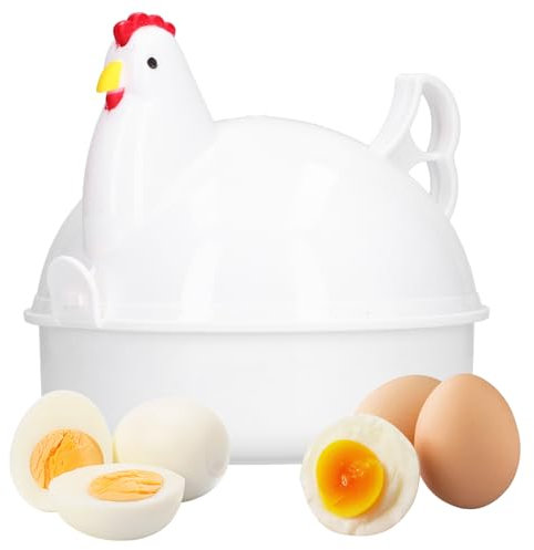 Yabound Cuoci Uova Microonde, 4 Uovo Caldaia Cucina Forniture, Contenitore Per Cuocere, Cuociuova A Forma Di Pollo Per Casa, Cucina, Uffici, Ristoranti E Caff (Bianco)