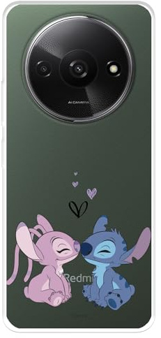 Schutzhülle kompatibel mit Xiaomi Redmi A3, offizielles Disney-Angel & Stitch-Kuss, um Ihr Handy zu schützen, transparente Silikonhülle, flexibel, mit offizieller Lizenz von Lilo & Stitch