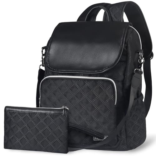 Fmeida Damen Rucksack Elegant Taschenrucksack 2 in 1 Anti Diebstahl Nylon Rucksackhandtaschen Wasserdicht Schultertasche Casual Daypack Klein Reiserucksack Cityrucksack für Frauen Mädchen Schwarz